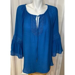 Counterparts Women's Large Blue 3/4 Sleeve Lace Accent Lightweight Tunic Boho